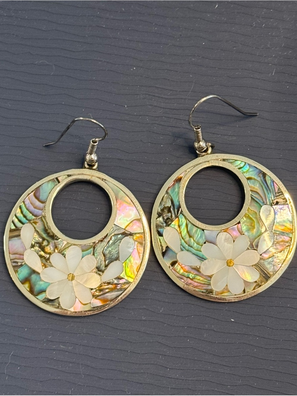 Vintage Abalone & Mother of Pearl Inlay Solver Earrings